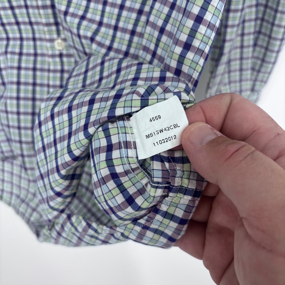 Peter Millar Button Down Shirt Mens L Blue Green Plaid 100% Cotton Preppy - Picture 6 of 8